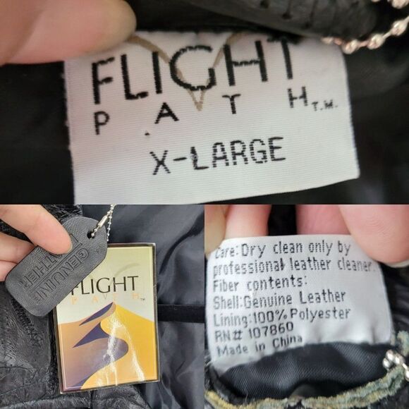 Vintage 90's Flight‎ Path Leather Jacket Deadstock Moto Biker Patchwork Black XL - Picture 4 of 17